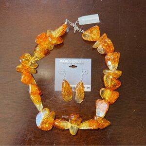 VTG Worthington Bold Collection Necklace & Earrings Set Baltic Amber Look NWT